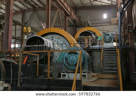 Gold mining. Industrial factory. Equipment Royalty-Free Stock Photo #597832766