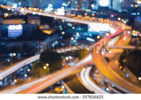 Abstract blur bokeh light aerial view highway overpass intersection, abstract background
