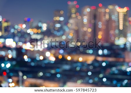 City blurred bokeh light night view, abstract background