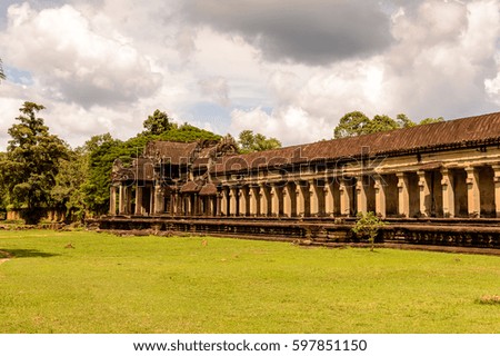Angkor Wat (Temple City), a Buddhist, temple complex in Cambodia and the largest religious monument in the world. View from the garden