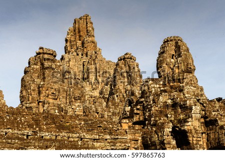 Bayon, Khmer temple at Angkor in Cambodia. Official state temple of the Mahayana Buddhist King Jayavarman VII