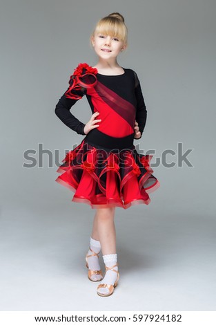 little girl dance at studio ballroom dancing clothes 