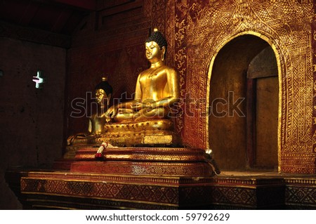 Buddha statue An important and very old Wat Pha-singha Temple Chiangmai Thailand