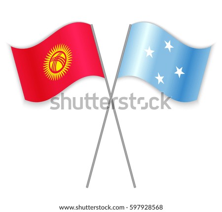 Kirgiz and Micronesian crossed flags. Kyrgyzstan combined with Micronesia isolated on white. Language learning, international business or travel concept.