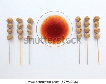 Top view grilled meatballs stick on white background