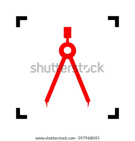 Divider simple sign. Vector. Red icon inside black focus corners on white background. Isolated.