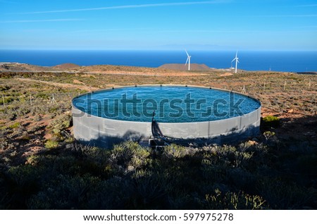 Round Water Pond for Agriculture in Canary Islands