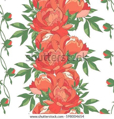 Seamless pattern with roses on white background. Flower wallpaper. Hand drawn flowers. Vector illustration