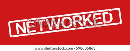 Stamp with word "networked", grunge style, white text on red background