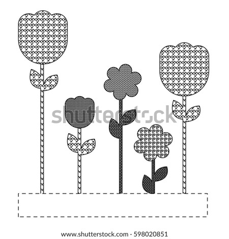 grayscale figures flowers plants icon, vector illustraction design