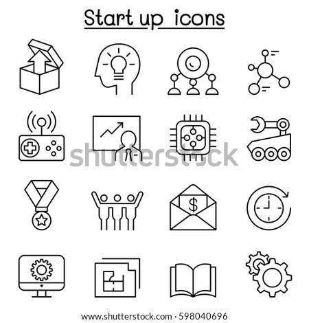 Start up icon set in thin line style
