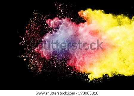 abstract multicolored powder splatted on black background,Freeze motion of color powder exploding or throwing color powder, multicolored glitter texture.
