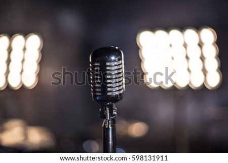 Retro microphone. A beautiful microphone. Old microphone. Old retro microphone in the studio