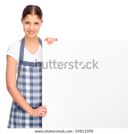 Full isolated studio picture from a young housewife in the kitchen