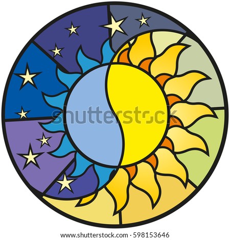Stained glass window the sun and the moon
