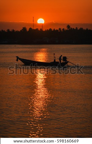 Sunset at Tapi river, suratthani, Thailand 