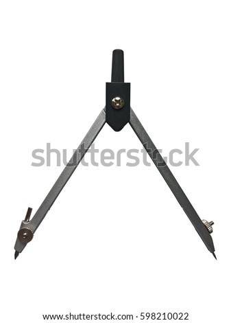 Divider Open Isolated. Black silver open calipers. White background. Royalty-Free Stock Photo #598210022