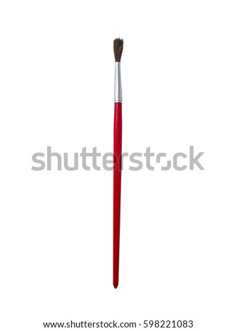 Red Paintbrush Repose Isolated. Red silver brush. White background. Royalty-Free Stock Photo #598221083