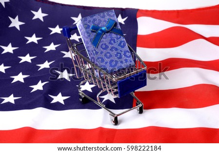 Shopping Cart with Gift box on United States Flag - Free Delivery