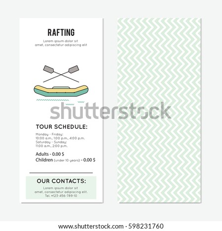 Rafting vector vertical banner template. The tour announcement. For travel agency products, tour brochure, excursion banner. Simple mono linear modern design.