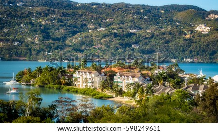 Panoramic view of Montego Bay, Jamaica on a stunning spring day. Royalty-Free Stock Photo #598249631