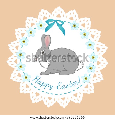 vector easter greetings card with rabbit on creamy background