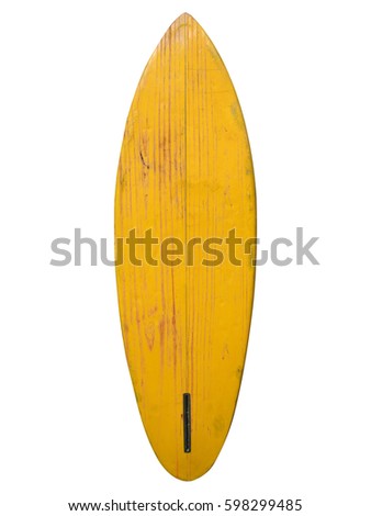  Vintage surfboard yellow color isolated on white - Retro styles 60's Royalty-Free Stock Photo #598299485