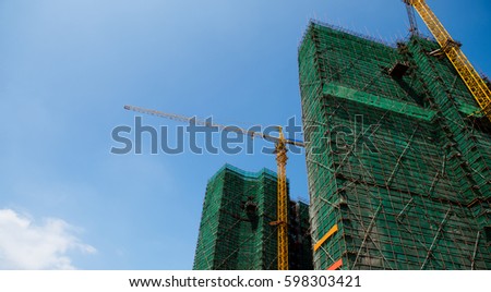 Cranes on a construction site in China. 