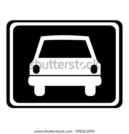 monochrome silhouette with automobile front view in square frame vector illustration