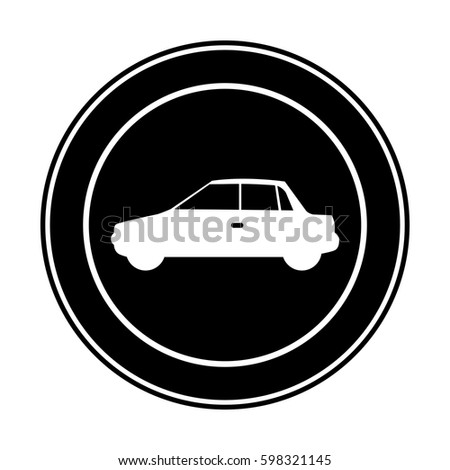 monochrome circular frame with automobile in side view vector illustration