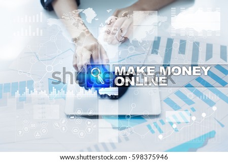 Woman working with documents, tablet pc and selecting make money online.
