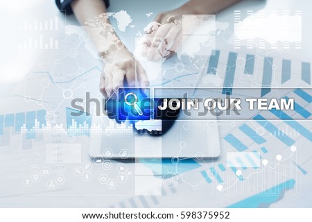 Woman working with documents, tablet pc and selecting join our team.