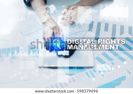 Woman working with documents, tablet pc and selecting digital rights management.