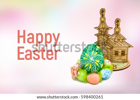 Happy Easter eggs on pink background. Pisanka - traditional art.
