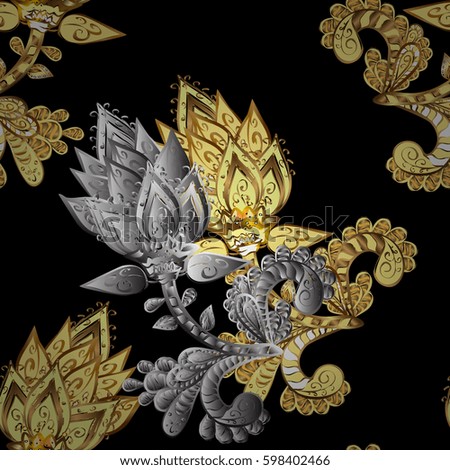 Vector abstract background with repeating elements on black background. Vector illustration. Seamless oriental classic golden pattern.