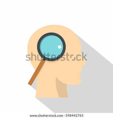 Profile of the head with magnifying glass icon. Flat illustration of profile of the head with magnifying glass  icon for web isolated on white background