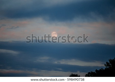 Full moon with Pink Sky at Sunset on the beach