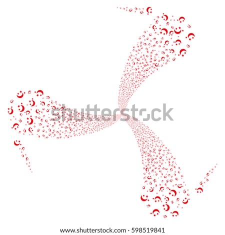 Moon Stars fireworks swirl rotation. Vector illustration style is flat red iconic symbols on a white background. Object spiral made from random design elements.