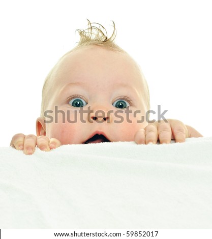 eight month baby clambers on white surface Royalty-Free Stock Photo #59852017