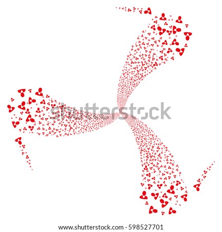 Client fireworks swirl rotation. Vector illustration style is flat red iconic symbols on a white background. Object spiral done from random pictographs.