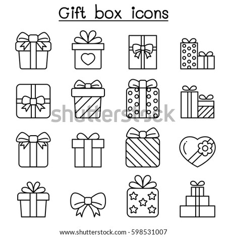 Gift boxes icon set in thin line style