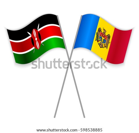 Kenyan and Moldovan crossed flags. Kenya combined with Moldova isolated on white. Language learning, international business or travel concept.