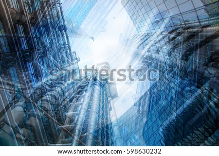 City of London skyscrapers multiple exposure image. Business concept
