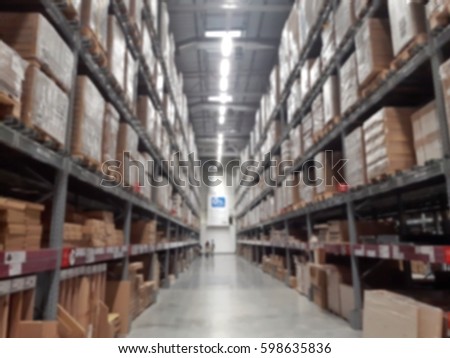Blurred photo of shelf in warehouse for image background