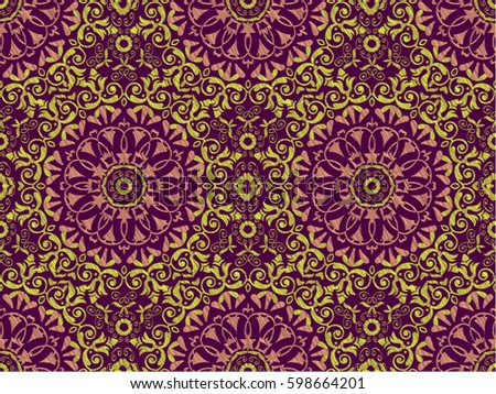 Seamless pattern. Vector Mandala. Round ornament in ethnic style. Hand draw, embroidery. Template for textile, fabric, wallpaper