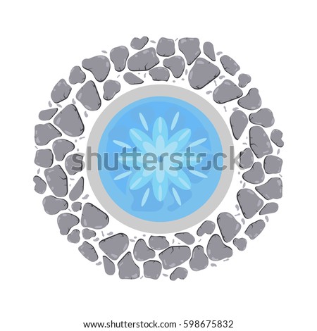 Fountain with flowing water top view vector illustration.