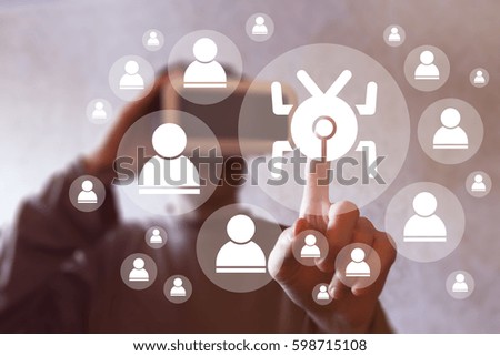 Businessman pressing button virus virtual reality network. Concept vr protection icon.