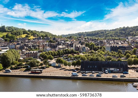 Panoramic aerial view of Honfleur Harbour in a beautiful summer day, France