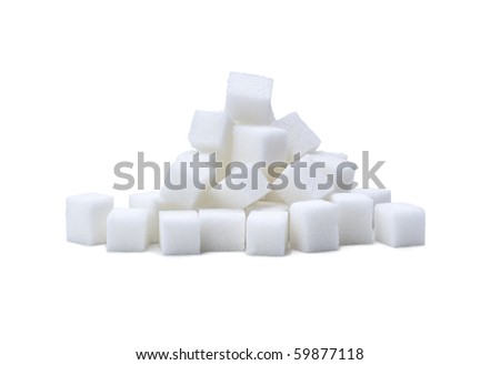 random pile of sugar cubes on white Royalty-Free Stock Photo #59877118