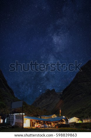 ANNAPURNA BASE CAMP AND MILKY WAY IN THE NIGHT